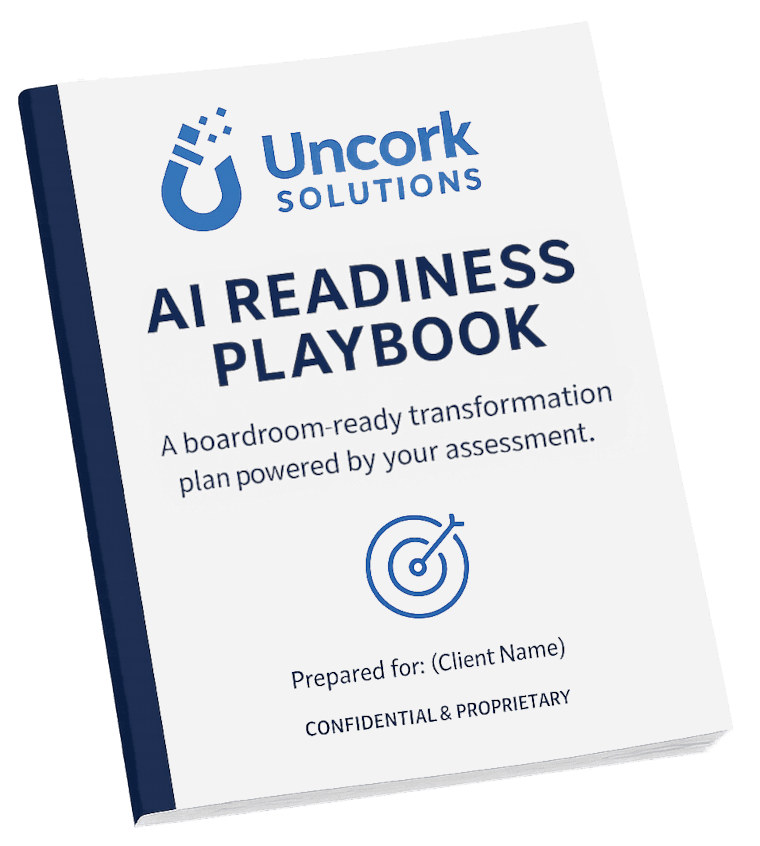 Front cover of Uncork Solutions' AI Readiness Assessment sample booklet.
